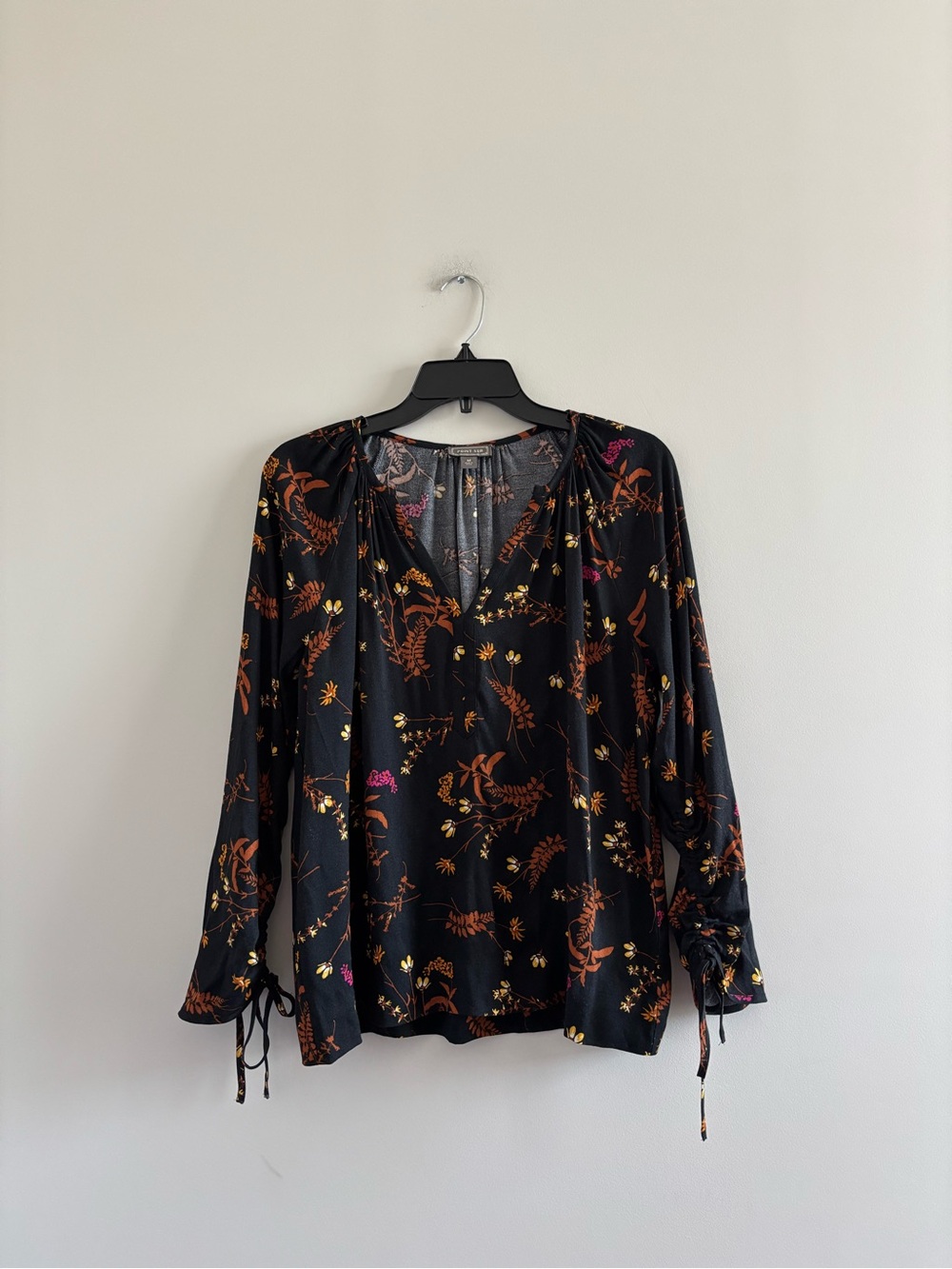 J.Crew Blouse Point Sur Black Dark Floral Autumn Flowers Womens M Whimsigoth